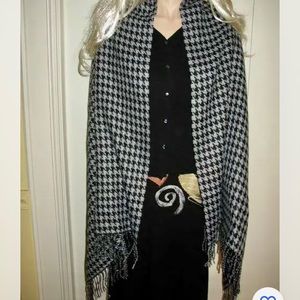 Beautiful, Black and Gray Wool Houndstooth Scarf, Wrap, Shawl, etc